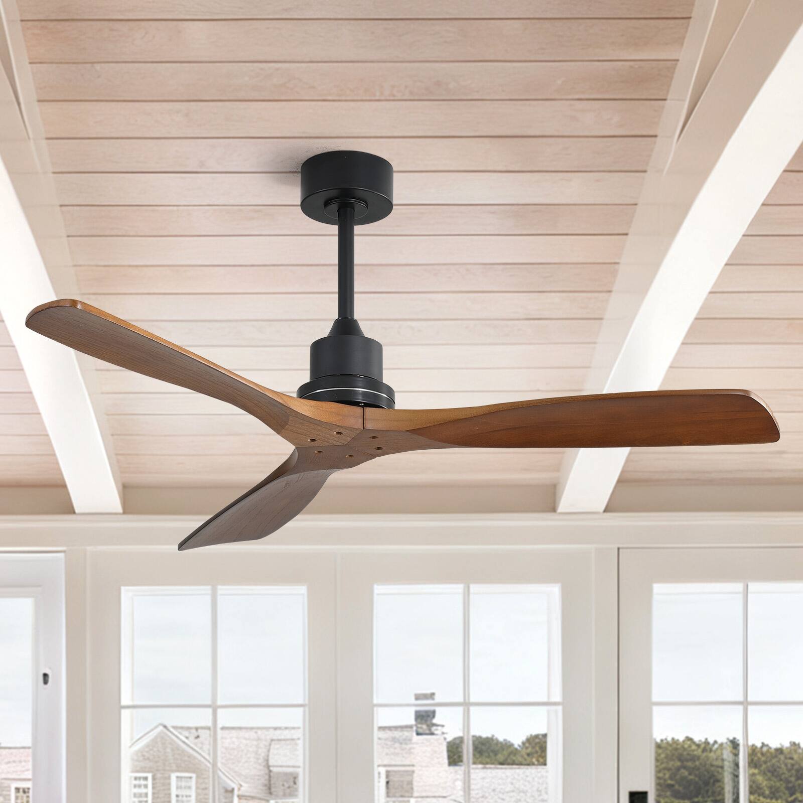 Alt View 5. Sofucor - 52 Inch Smart Solid Wood Ceiling Fans and Alexa/Google Assistant/APP/Remote for Bedroom Living Room Farmhouse Patio - Black - Without Light.