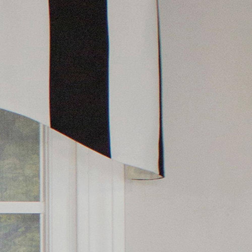 Left. RLF Home - RLF Home 70% Polyester 30% Cotton Cabana Stripe Design 3" Rod Pocket Valance 50" x 17" Black - Black.