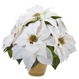 BreeBe - 13" Poinsettia Artificial Arrangement in Ceramic Vase - White, Green