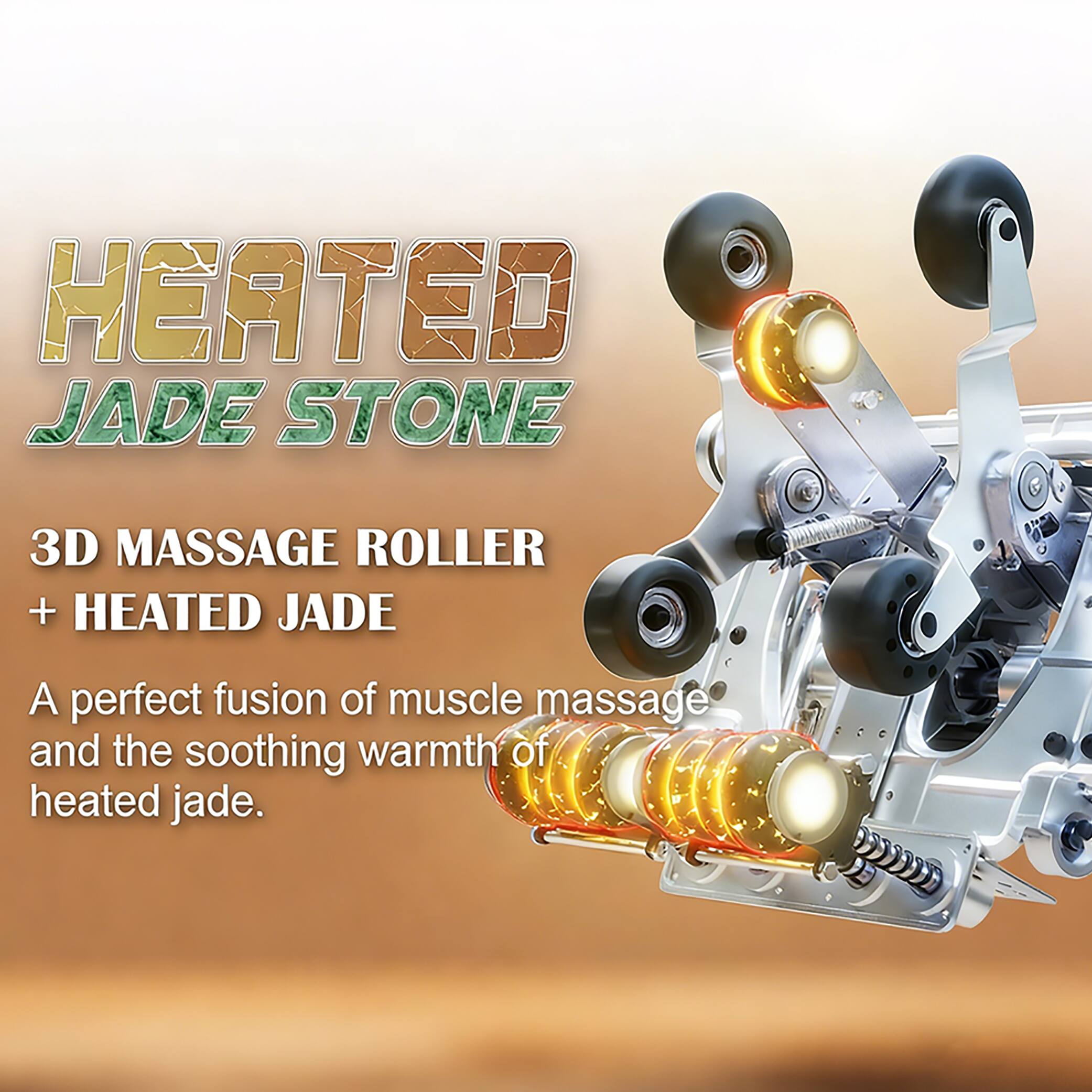 HEATED JADE STONE  
3D MASSAGE ROLLER + HEATED JADE  

A perfect fusion of muscle massage and the soothing warmth of heated jade.