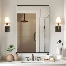 PexFix - Modern Metal Frame Bathroom Mirror, 24x36 in. Rectangle, Wall-Mounted for Vanity & Powder Room - Black