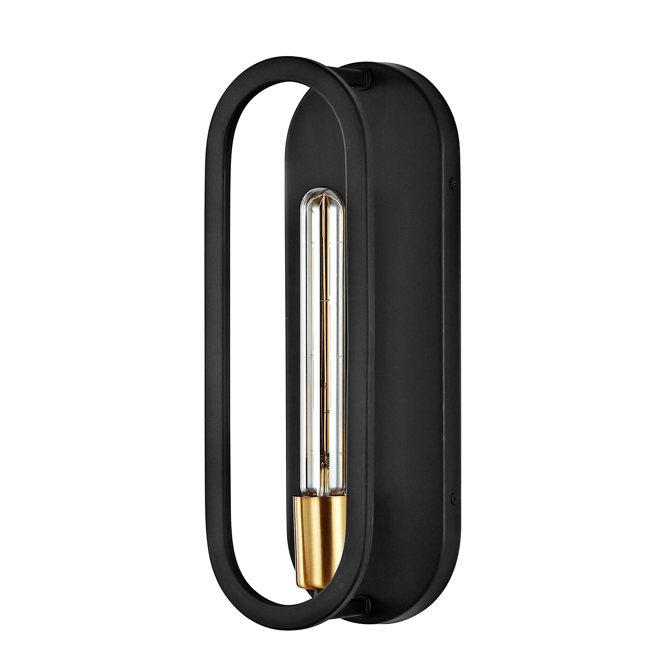 Alt View 5. Jonathan Y - Emilia 4.75" 1-Light Bohemian Farmhouse Iron LED Sconce, Black/Brass Gold - Black/Brass Gold.