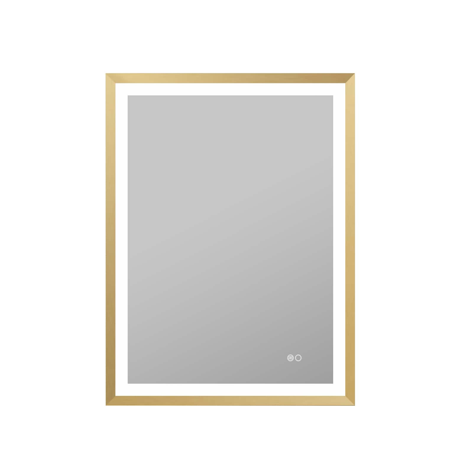 WELLFOR - 28 in. W x 36 in. H Rectangular Single Aluminum Framed Antifog Dimmable Wall Bathroom Vanity Mirror - Gold