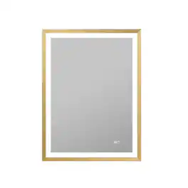WELLFOR - 28 in. W x 36 in. H Rectangular Single Aluminum Framed Antifog Dimmable Wall Bathroom Vanity Mirror - Gold