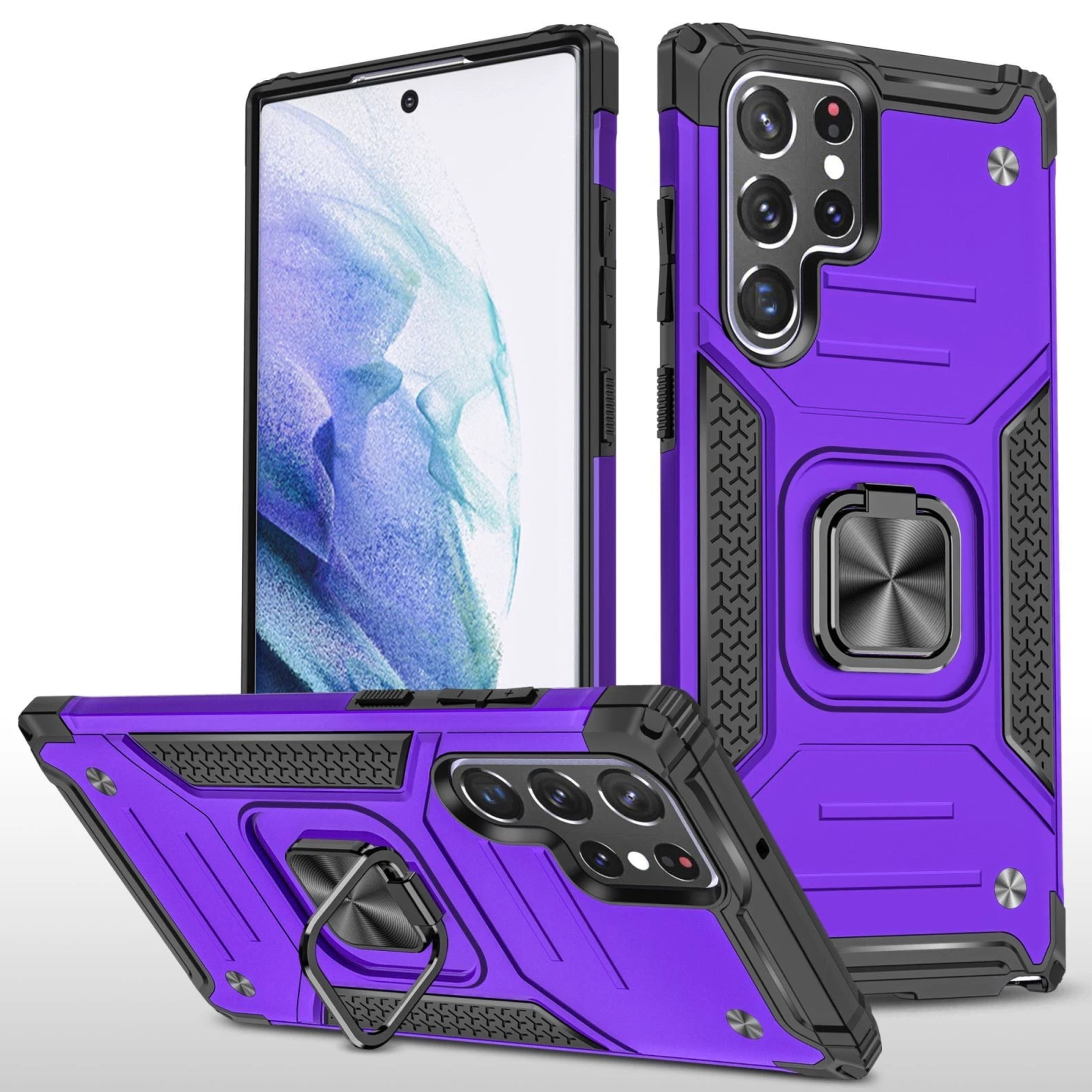 Kitcheniva - Shockproof Cover With Magnetic Ring Kickstand For Samsung Galaxy S22 Ultra Case And Tempered Glass - Purple price history on PriceWatchPro