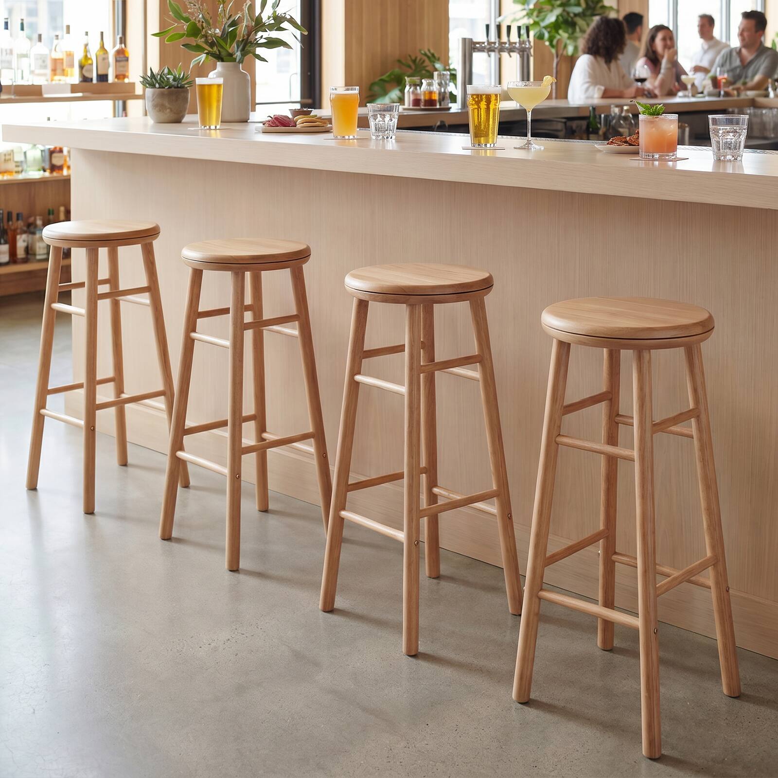 Alt View 1. Gymax - Gymax 29'' Swivel Bar Stools Set of 4 w/Backless Design Footrests & Strong Crossbars Natural - Yellow.