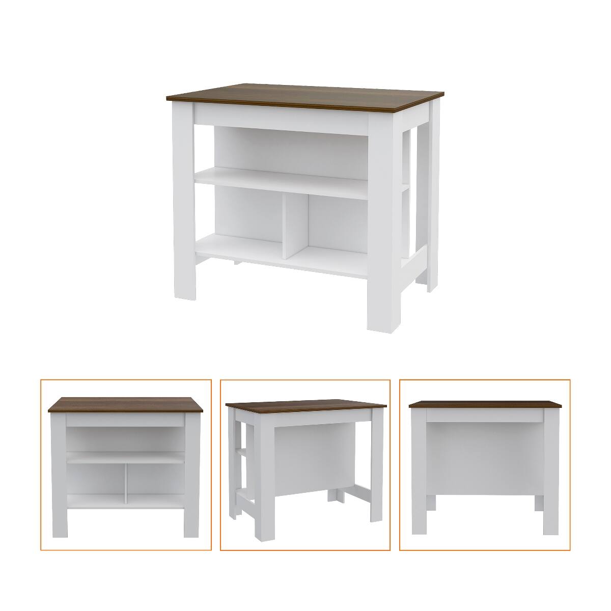 Alt View 4. Loheer - Loheer Modern Kitchen Island Medium Kitchen Island White and Walnut Finish - Multicolor.