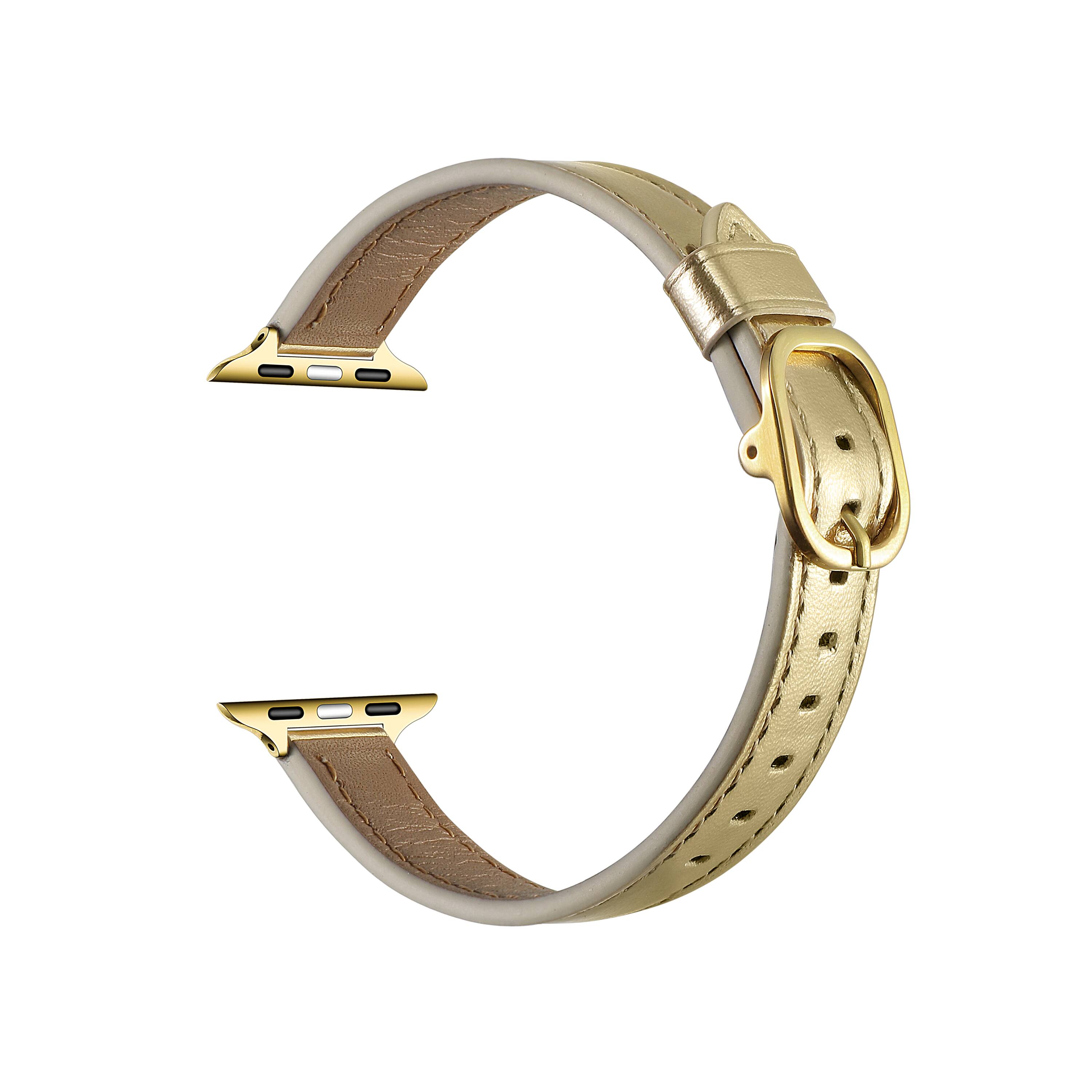 Angle. Posh Tech - Carmen Skinny Leather Band for Apple Watch - Gold.