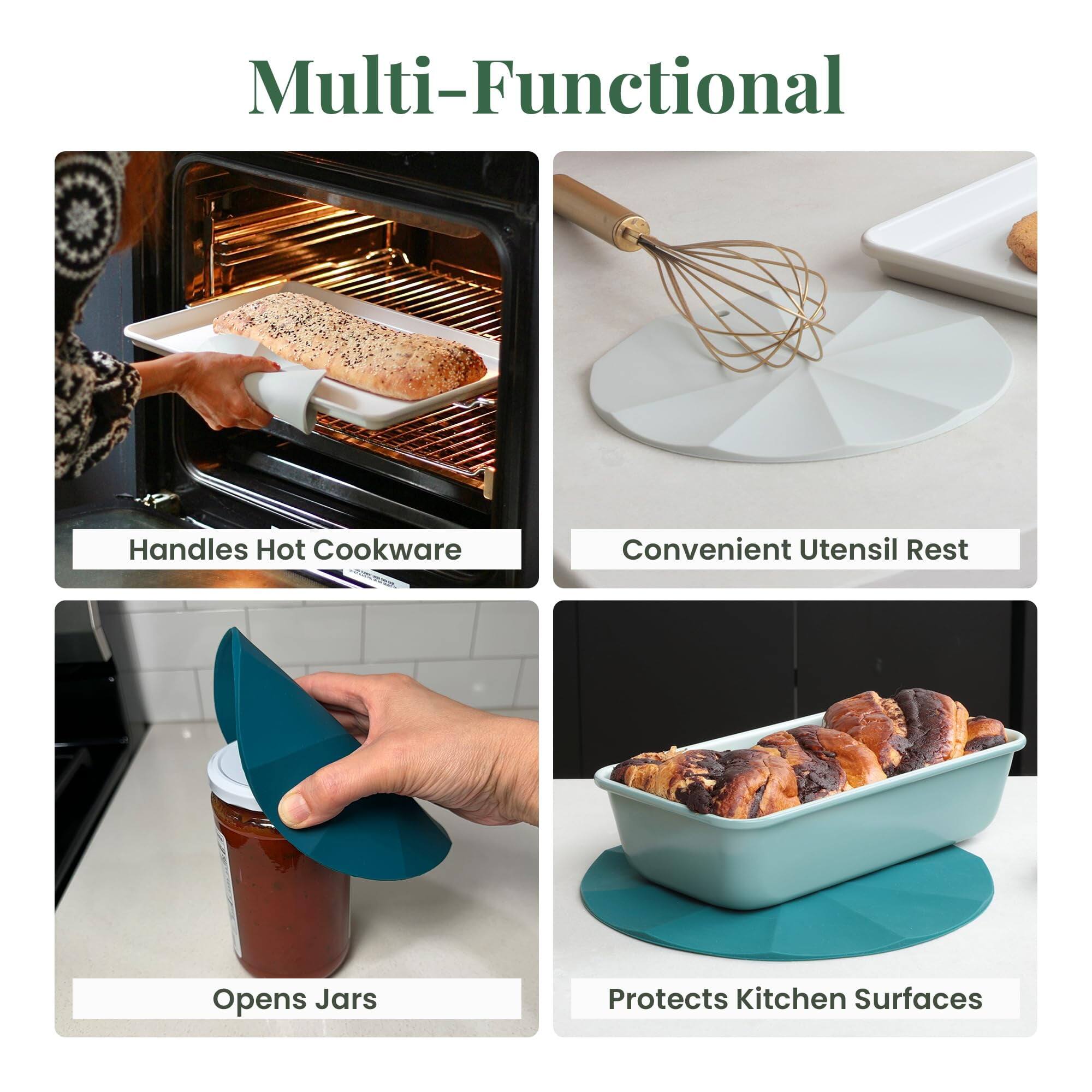 Multi-Functional

Handles Hot Cookware  
Convenient Utensil Rest  
Opens Jars  
Protects Kitchen Surfaces