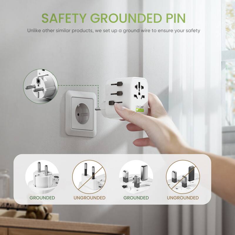 SAFETY GROUNDED PIN  
Unlike other similar products, we set up a ground wire to ensure your safety

LENCENT  
GROUNDED  
UNGROUNDED  
GROUNDED  
UNGROUNDED