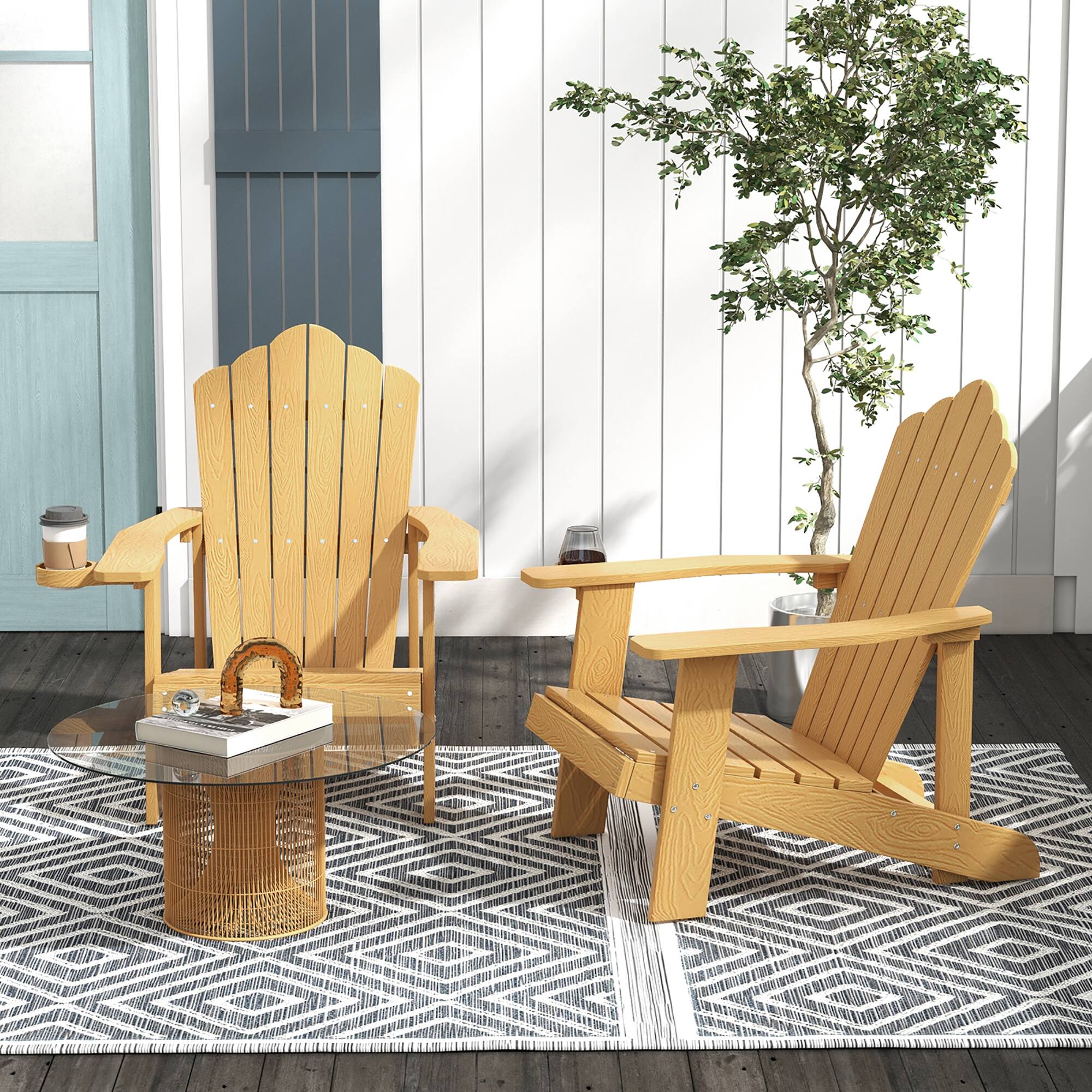 Alt View 2. Gymax - Gymax HIPS Outdoor Weather Resistant Slatted Chair Adirondack Chair w/ Cup Holder Indonesia Teak - Teak.