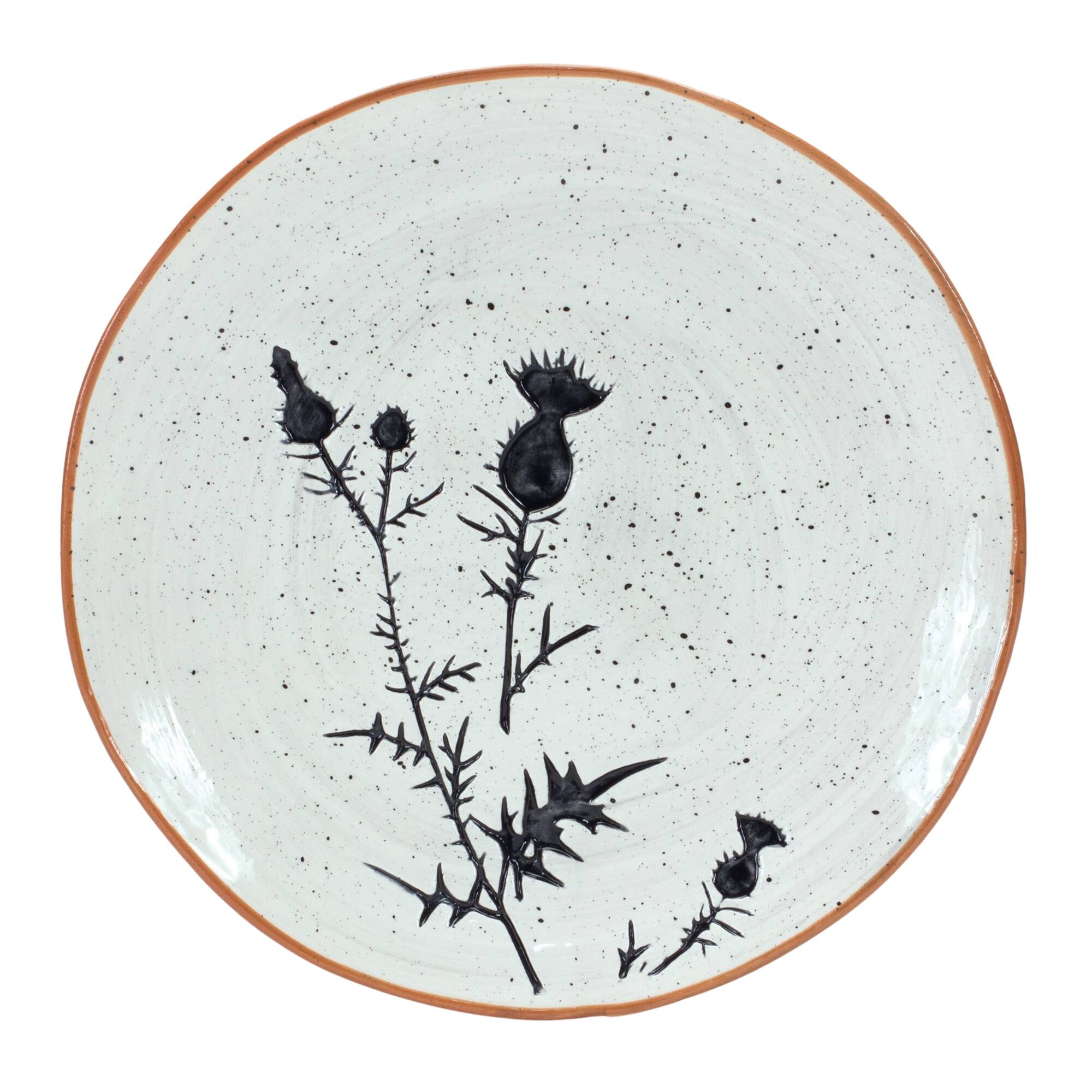 Alt View 2. BreeBe - Rustic Thistle Etched Plate with Speckled Finish (Set of 4) - Black, White.