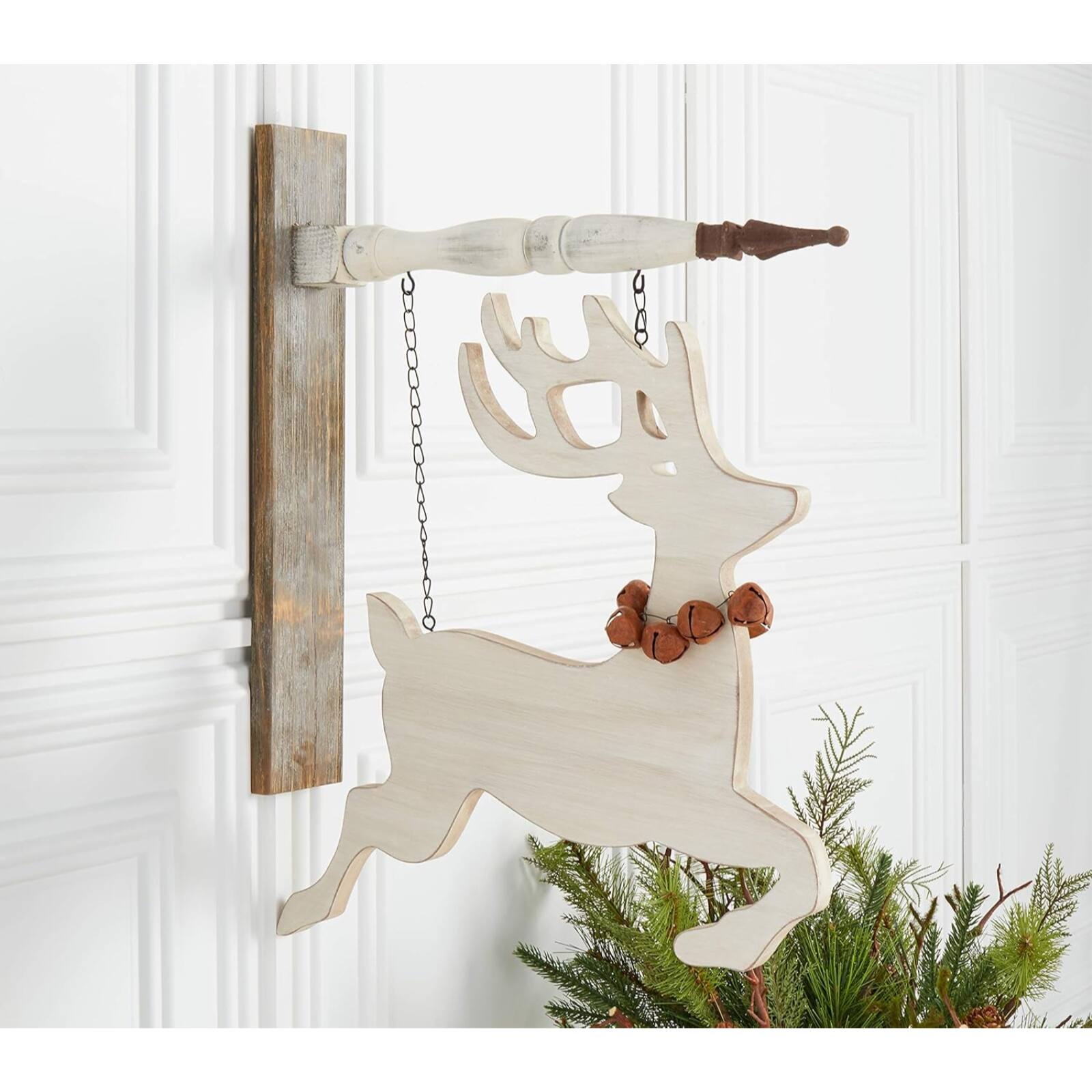 Back. K&K Interiors - K&K Interiors Wood Cutout Reindeer Christmas Arrow Replacement Sign 17 x 17 inch - Arrow Sold Separately - White.