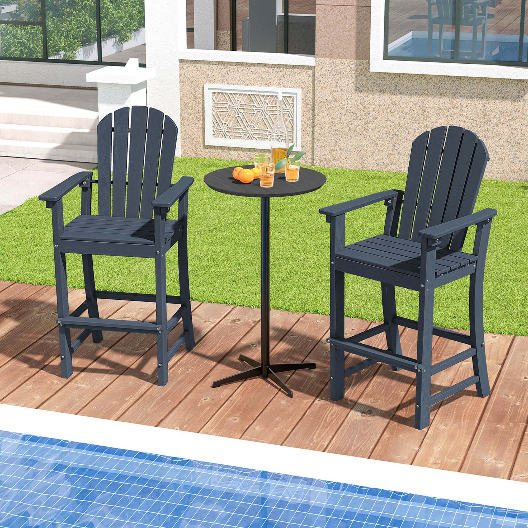 Alt View 1. Costway - Outdoor HDPE Bar Height Stool Patio Tall Chair Armrest Footrest All Weather - Navy.