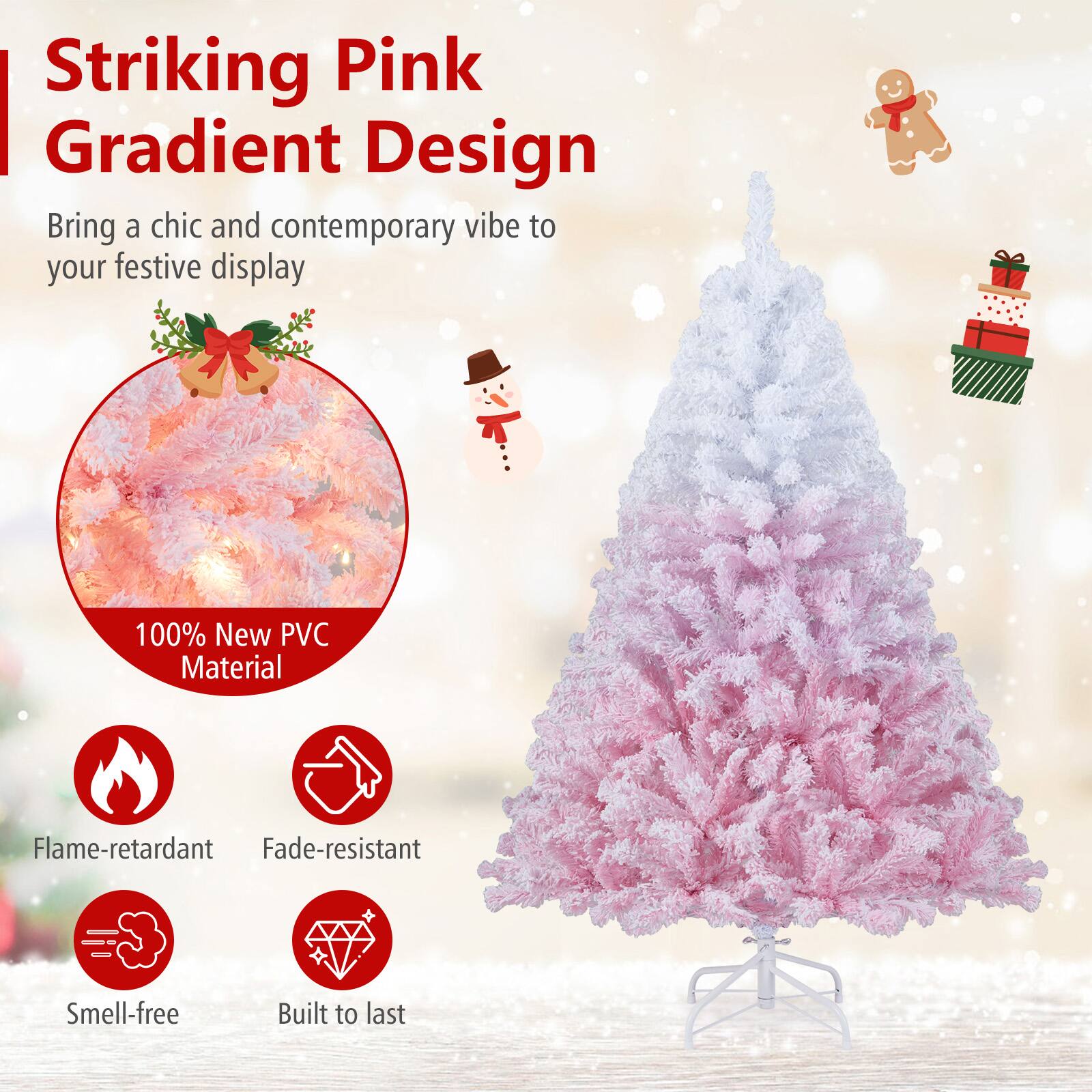 Striking Pink Gradient Design  
Bring a chic and contemporary vibe to your festive display  

100% New PVC Material  
Flame-retardant  
Fade-resistant  
Smell-free  
Built to last