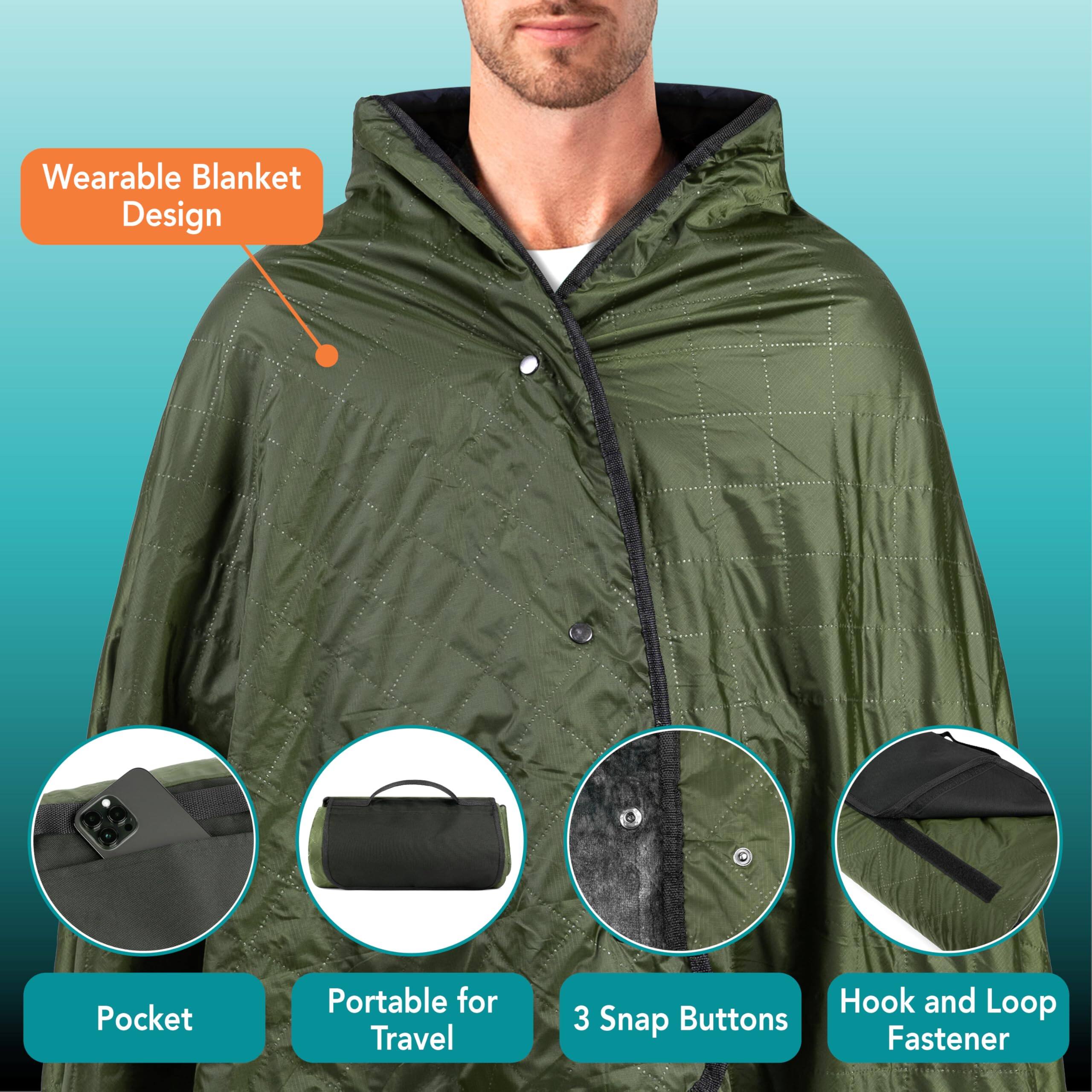 - Wearable Blanket Design
- Pocket
- Portable for Travel
- 3 Snap Buttons
- Hook and Loop Fastener