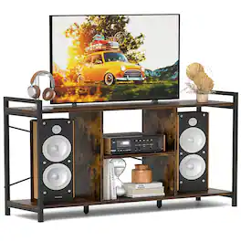 Ecooso - TV Stand for 55 Inch TV Industrial Entertainment Center with Storage Shelves - Rustic Brown & Black