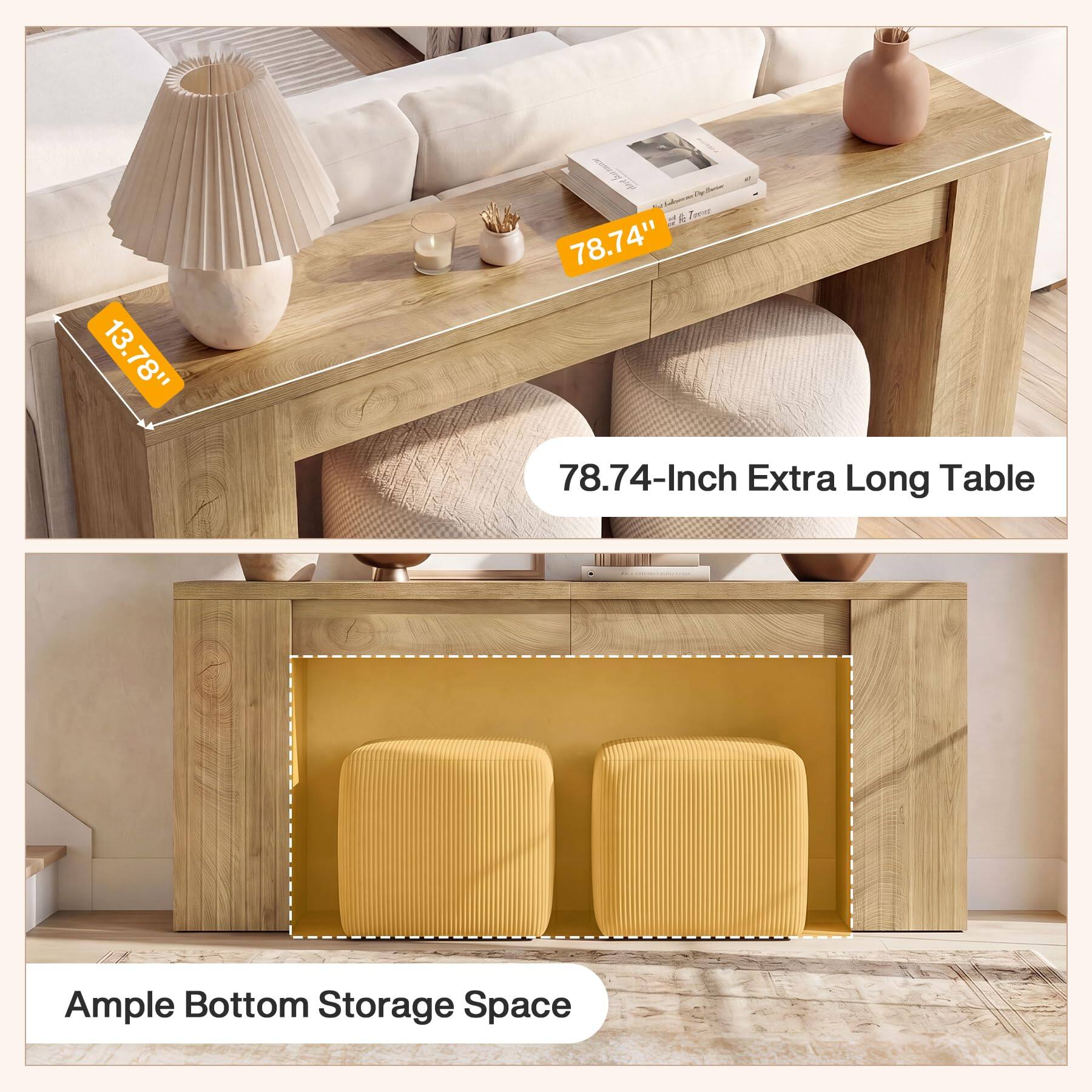 13.78"  
tosh #: I'me 78.74"  
78.74-Inch Extra Long Table  
Ample Bottom Storage Space