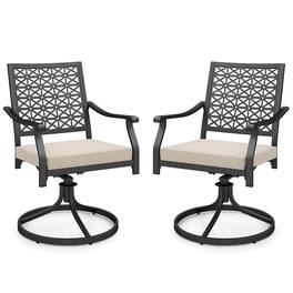 Costway - 2 PCS Outdoor Swivel Chairs Patio Dining Chairs with Padded Cushions High Back - Beige + Black