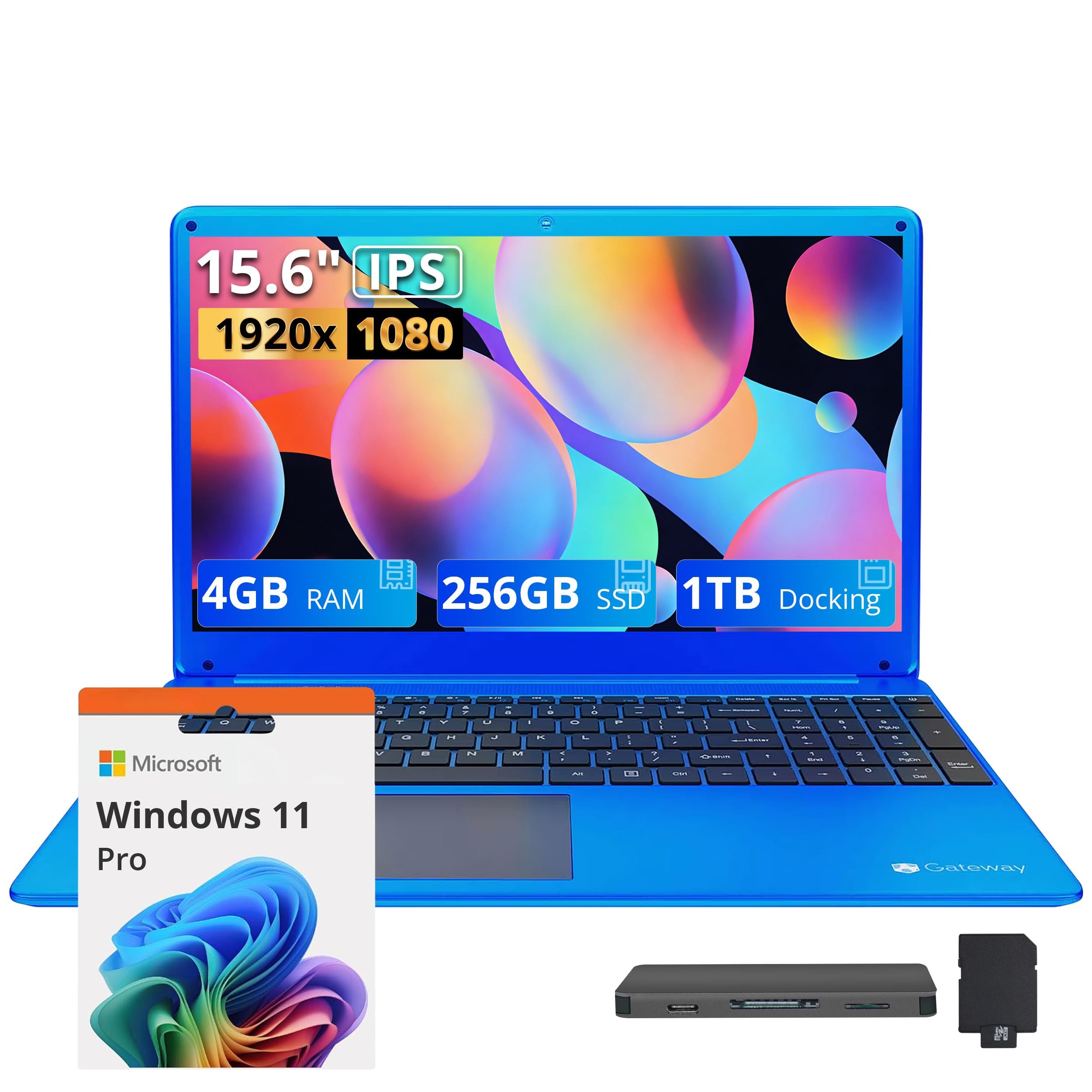 Gateway - Upgraded - 15.6" FHD Laptop,4GB RAM,256GB SSD+1TB Dock,Intel Core i3-1115G4,Intel UHD Graphics,Portable,Win 11 Pro - Blue
