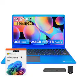 Gateway - Upgraded - 15.6" FHD Laptop,4GB RAM,256GB SSD+1TB Dock,Intel Core i3-1115G4,Intel UHD Graphics,Portable,Win 11 Pro - Blue