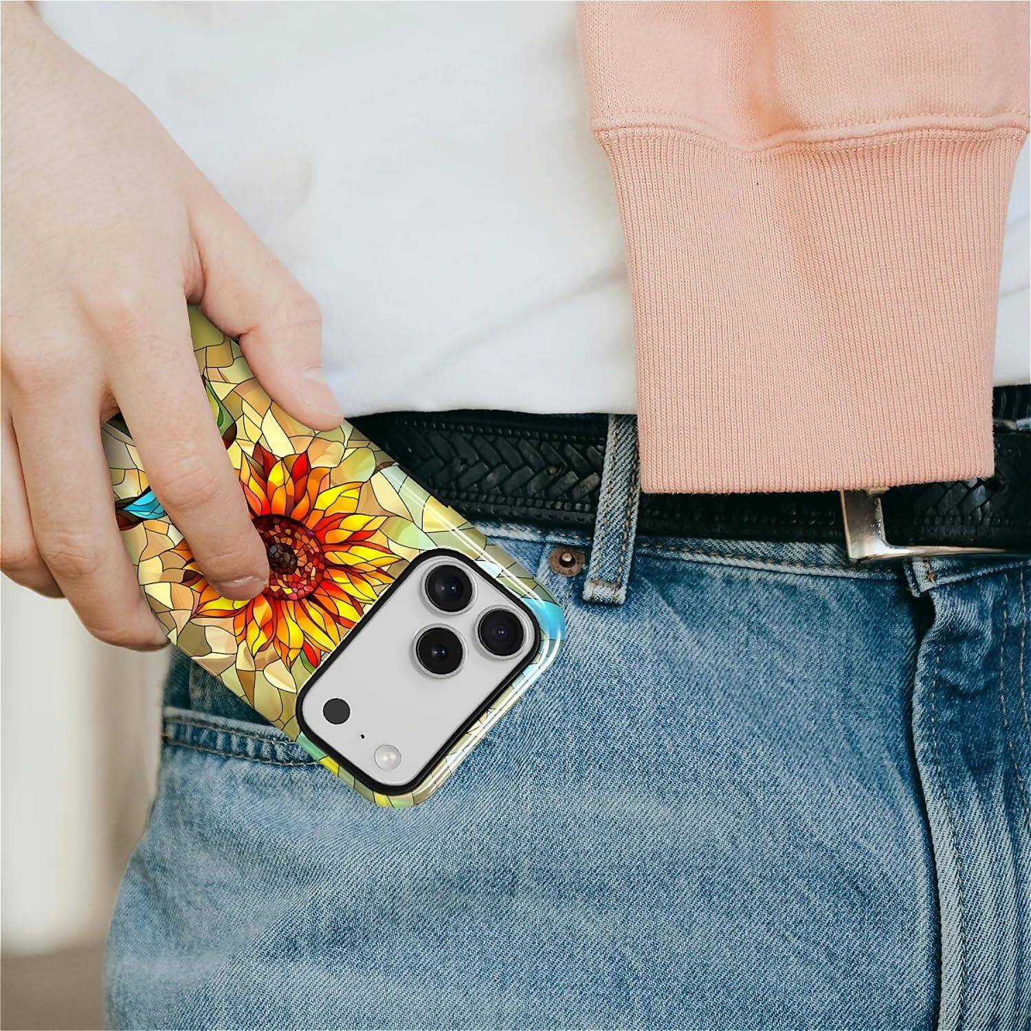 Alt View 6. BUBM - Smartphone Case for iPhone 17 Pro Max - 2-Layer Durable Smartphone Protection Case - Stained Glass Sunflower.