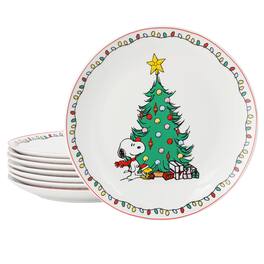 Peanuts - Xmas 8 Piece 10.5 Inch Round Stoneware Dinner Plate Set - White