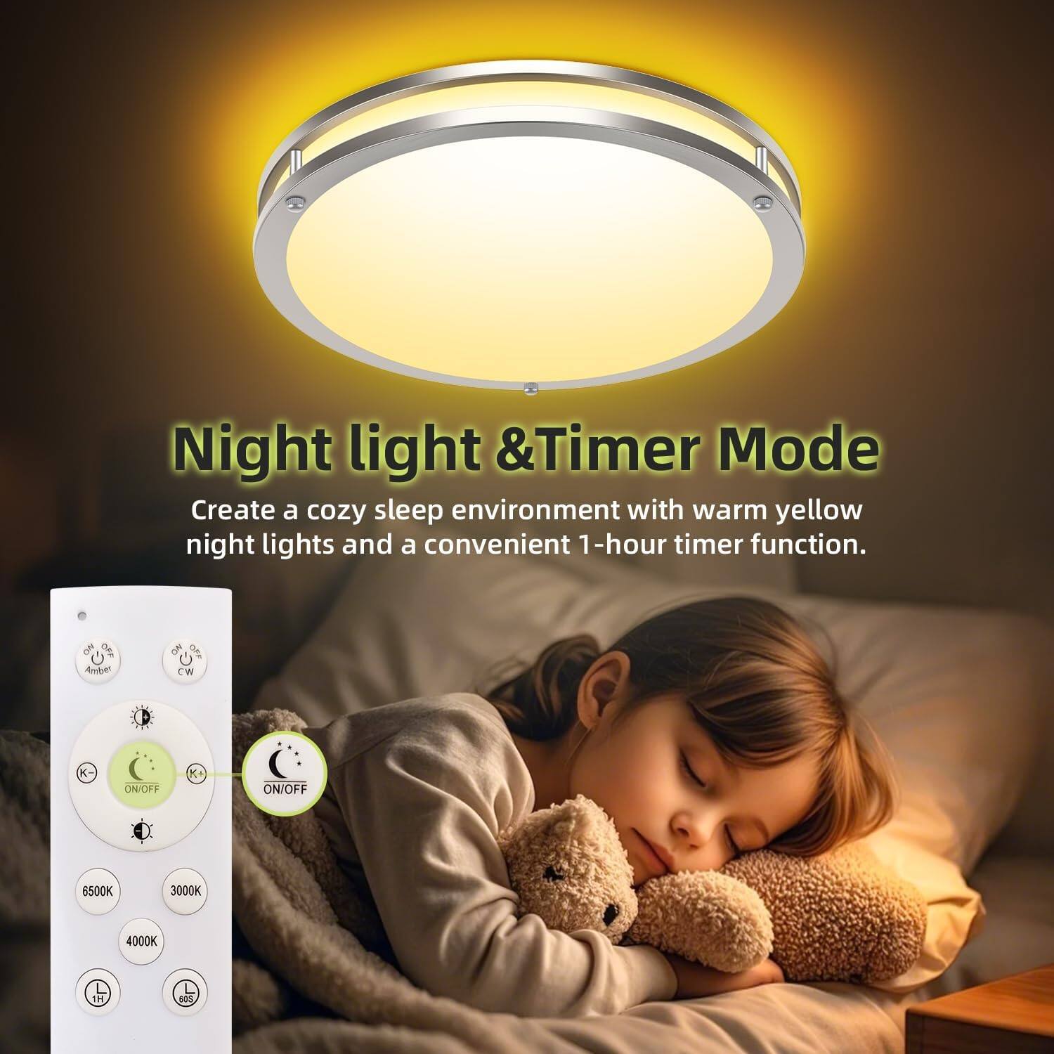 Veranti 13 Inch LED Ceiling Light with Remote Control, Adjustable White ...