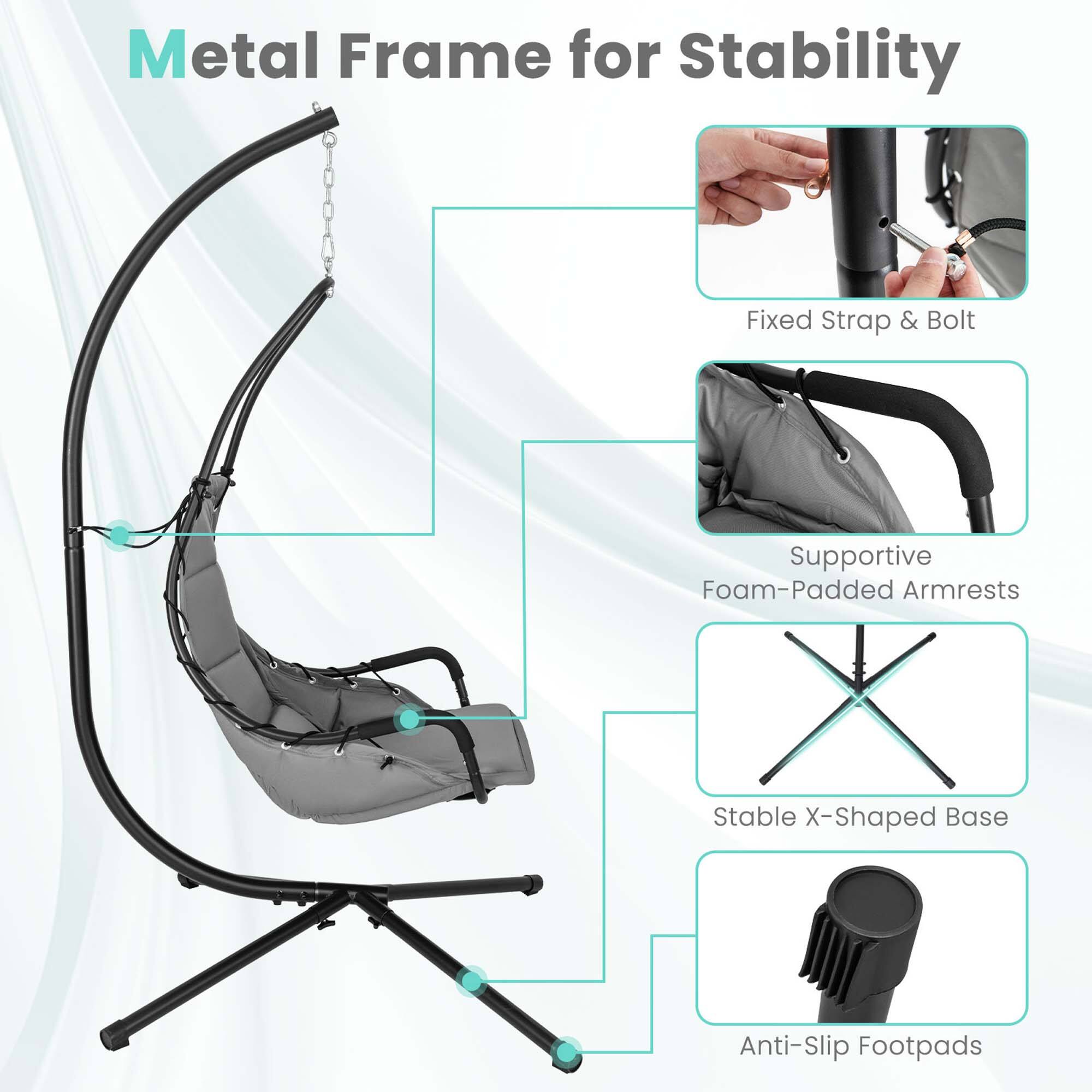 Metal Frame for Stability

- Fixed Strap & Bolt
- Supportive Foam-Padded Armrests
- Stable X-Shaped Base
- Anti-Slip Footpads