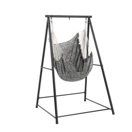 Winado - Hammock Chair with Stand, Cushion Set, Heavy Duty A-Frame Metal Swing Stand for Indoor Outdoor Garden Yard Porch Paito - Black Frame