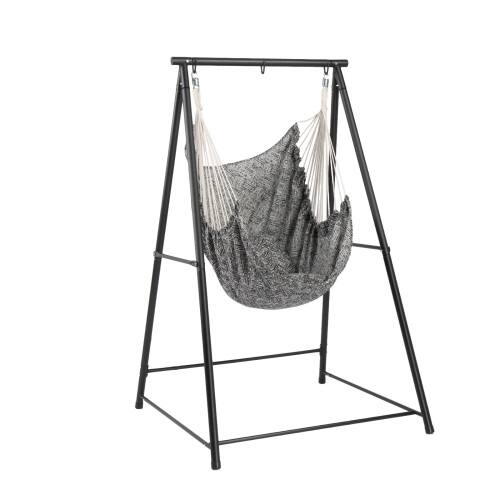 Front. Winado - Hammock Chair with Stand, Cushion Set, Heavy Duty A-Frame Metal Swing Stand for Indoor Outdoor Garden Yard Porch Paito - Black Frame.