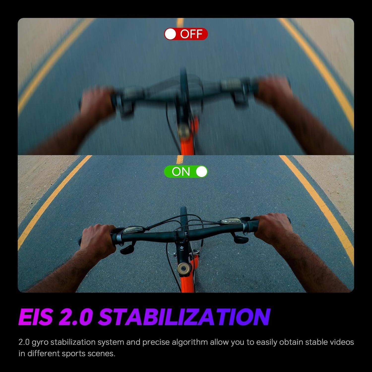 EIS 2.0 STABILIZATION

2.0 gyro stabilization system and precise algorithm allow you to easily obtain stable videos in different sports scenes.