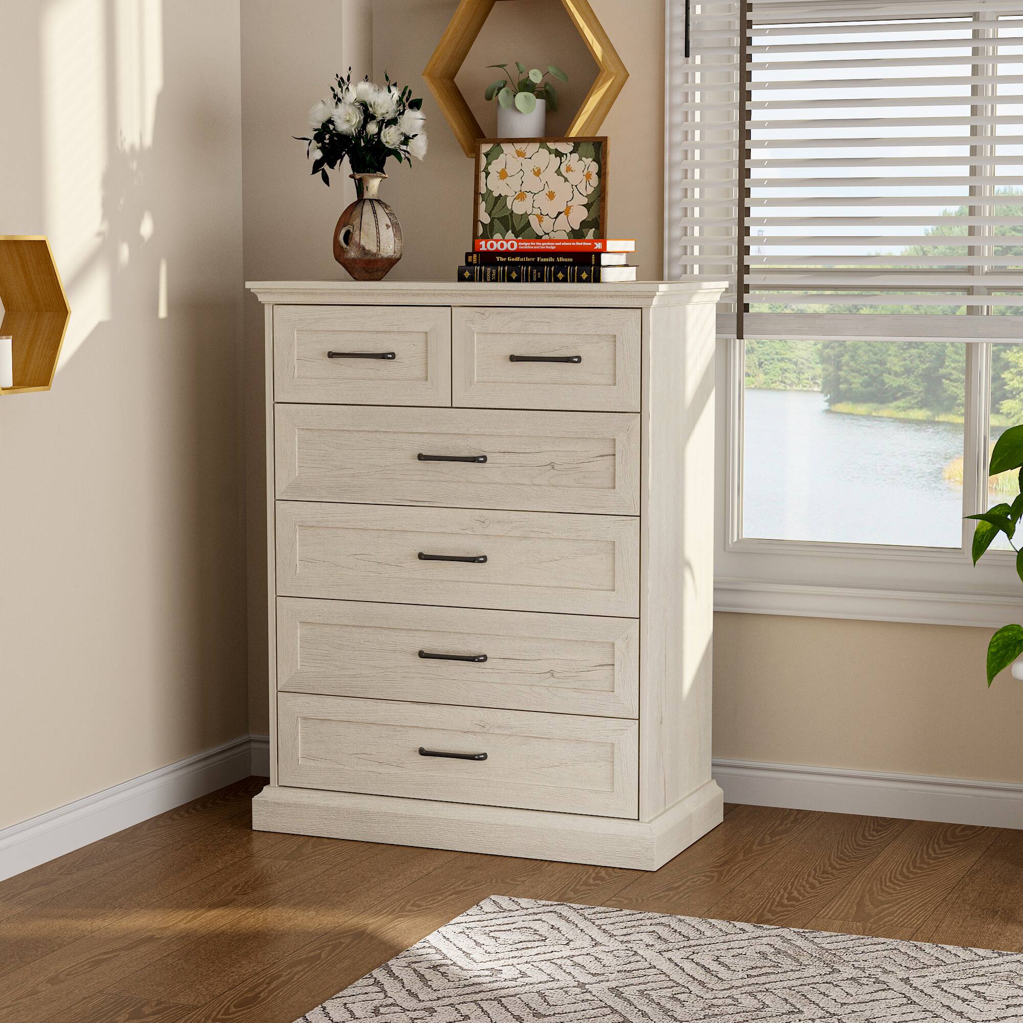 Left. Famapy - Vertical Storage Chest – Multi-Drawer Cabinet for Bedroom, Living Room, Entryway, Dining Room, Home Organization - Gray.