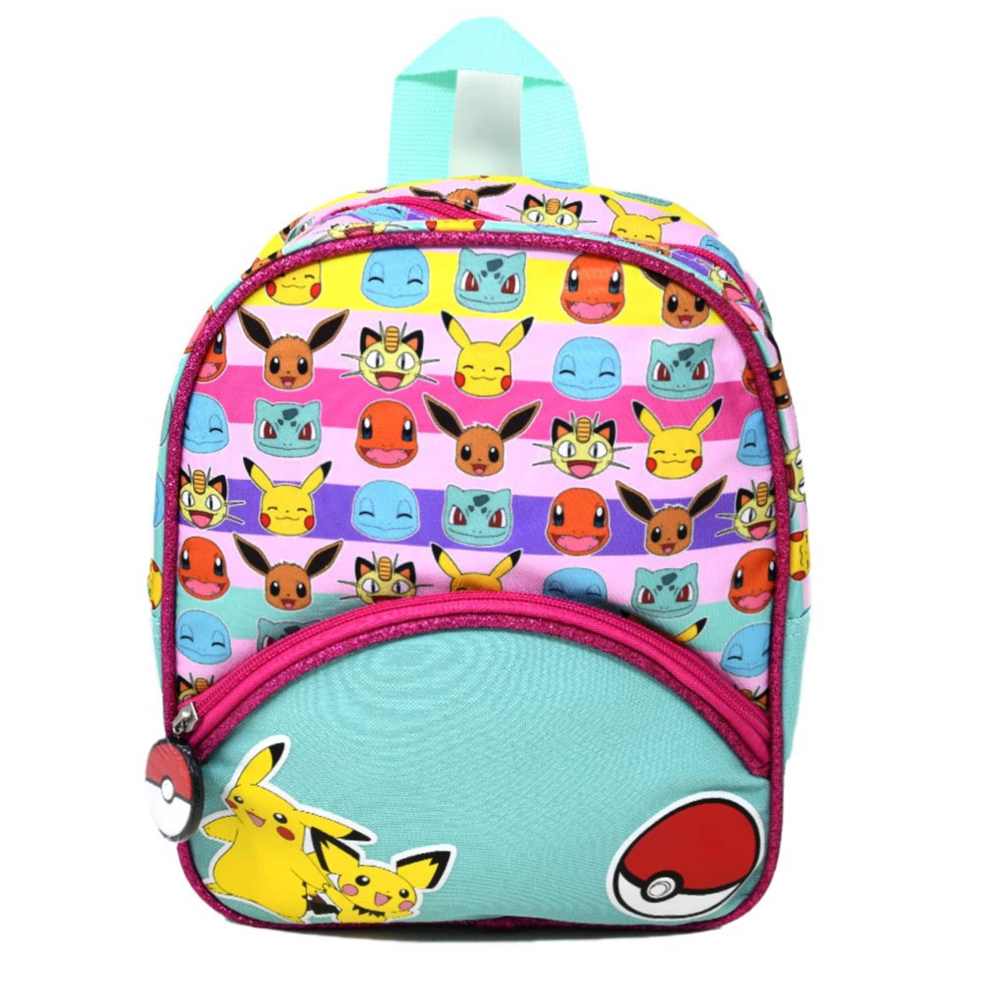 UPD - Pokemon Mini Backpack 11" with Glitter Trimming and Small Front Pocket - Multicolored