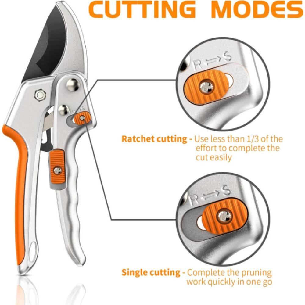 CUTTING MODES

Ratchet cutting - Use less than 1/3 of the effort to complete the cut easily

Single cutting - Complete the pruning work quickly in one go