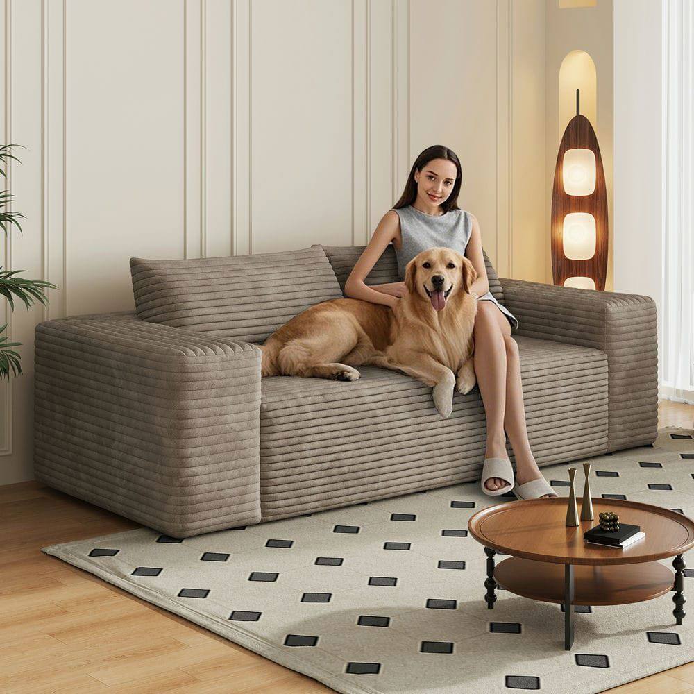 Alt View 9. Kadyn - 78.8" Corduroy Fabric Loveseat Sofa, Deep Seat Couch, No Assembly, for Living Room & Apartment, Camel - Brown.