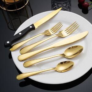 Back. KOOMADE - KOOMADE 24/48PCS Flatware Set Steak Knives Kitchen Utensils and Cutlery of High Quality Construction - Gold 24-Piece Set.