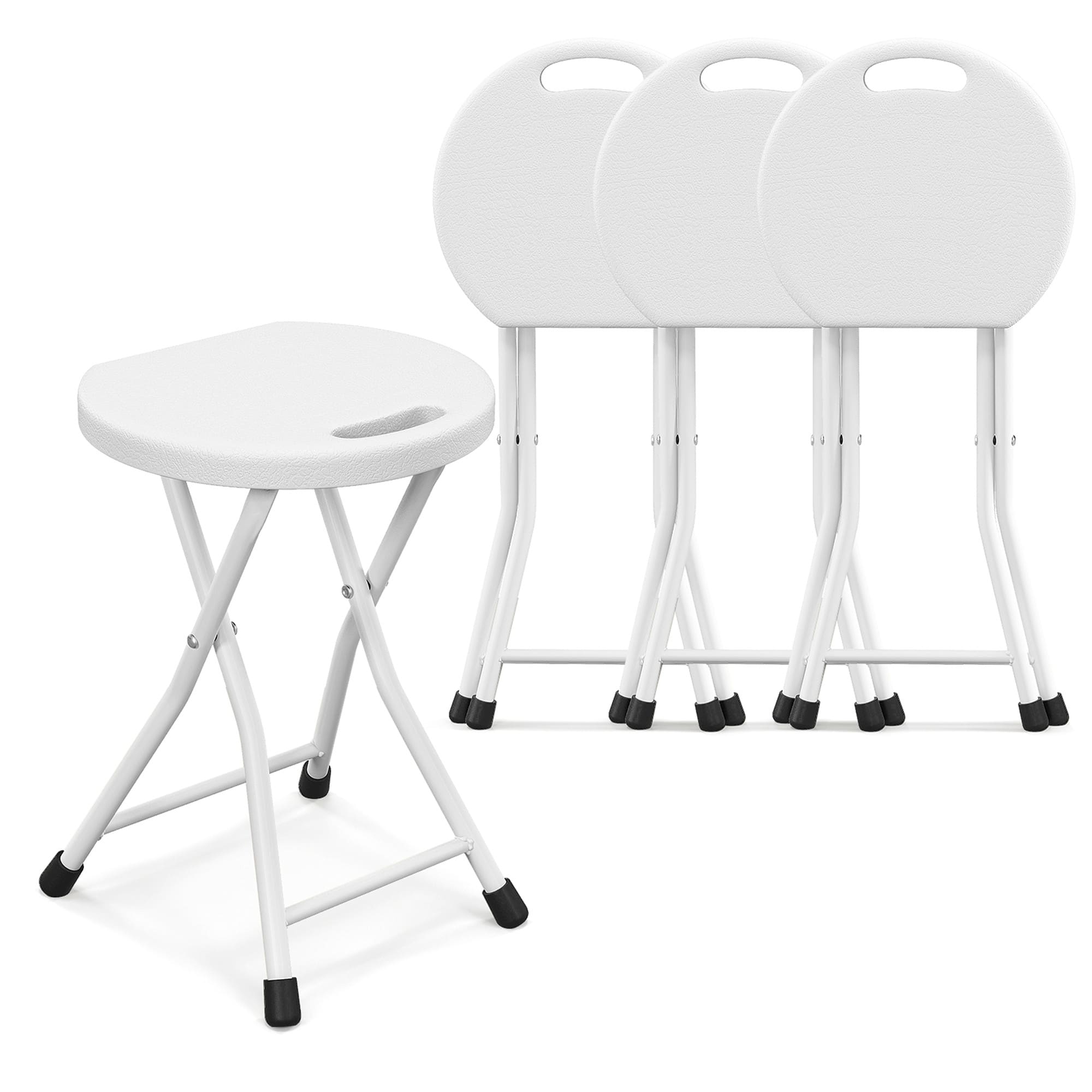 Gymax - 4PCS 18''H Folding Stool Portable & Foldable Camping Chair w/ Carrying Handle - White