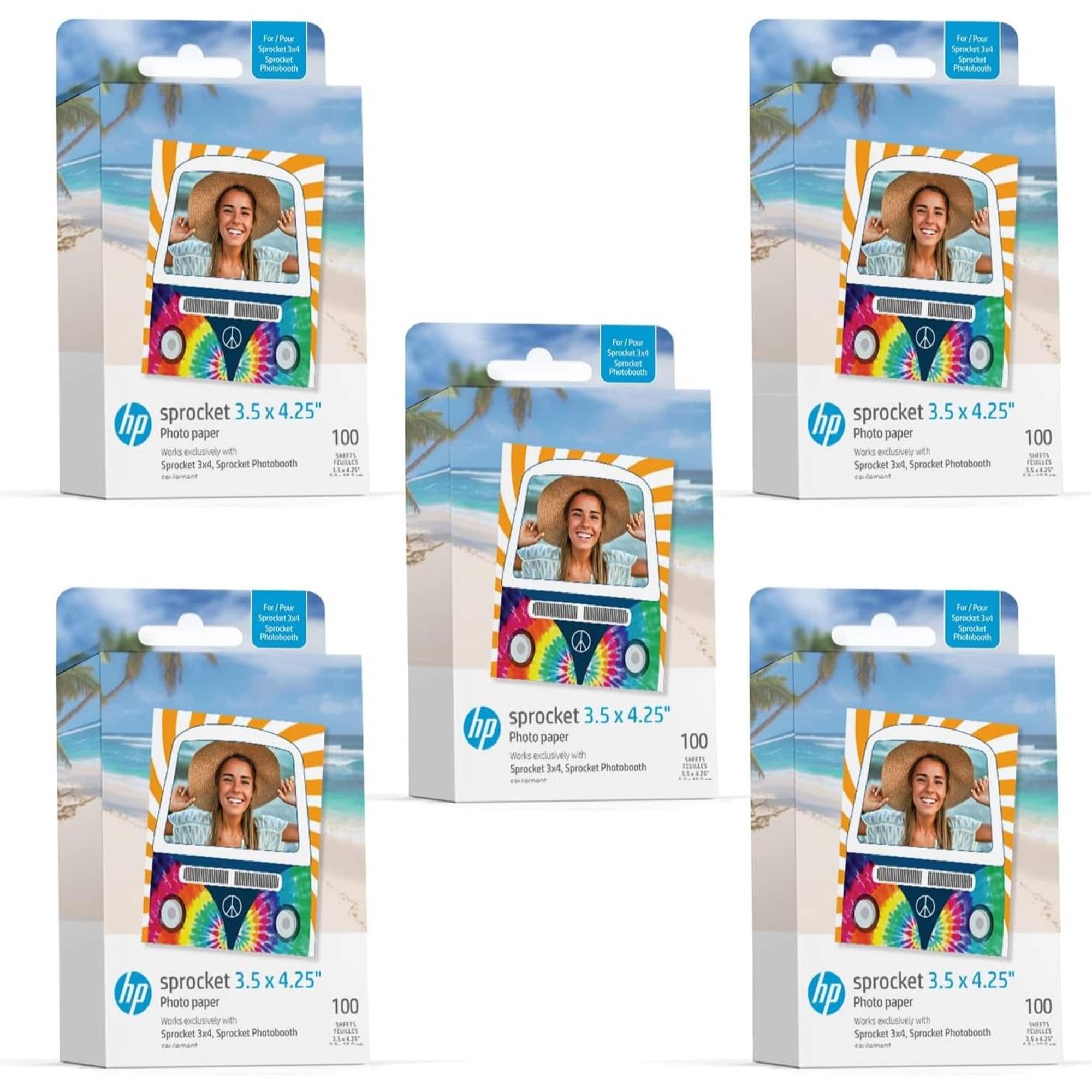 HP - Sprocket 3.5" x 4.25" Sticky-Backed Zink Photo Paper (500-Pack), Compatible w/Photobooth