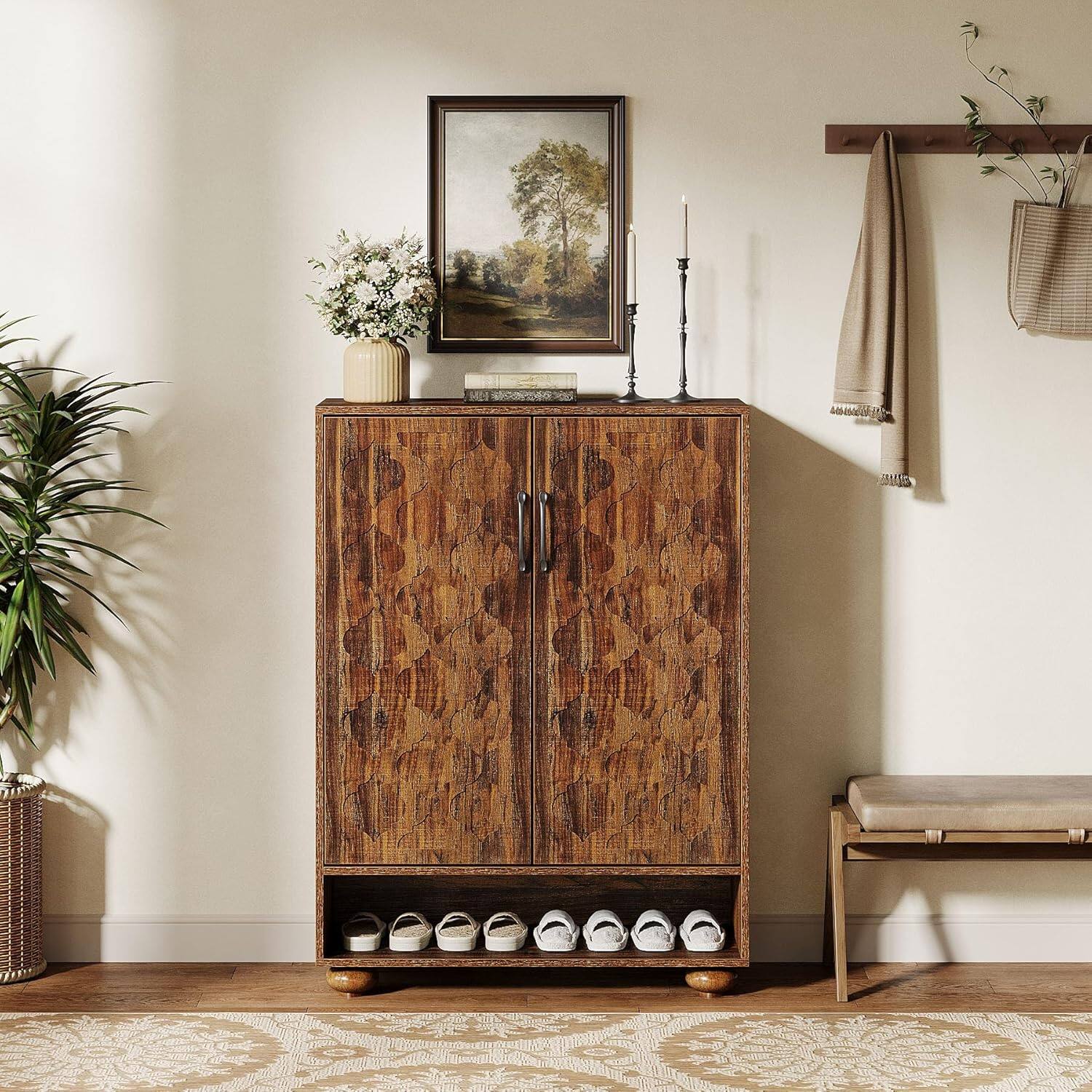 Angle. Tribesigns - Office Storage Cabinet with Solid Wood Construction, for Everyday Organization in Workspaces and Office Reception Areas - Brown.