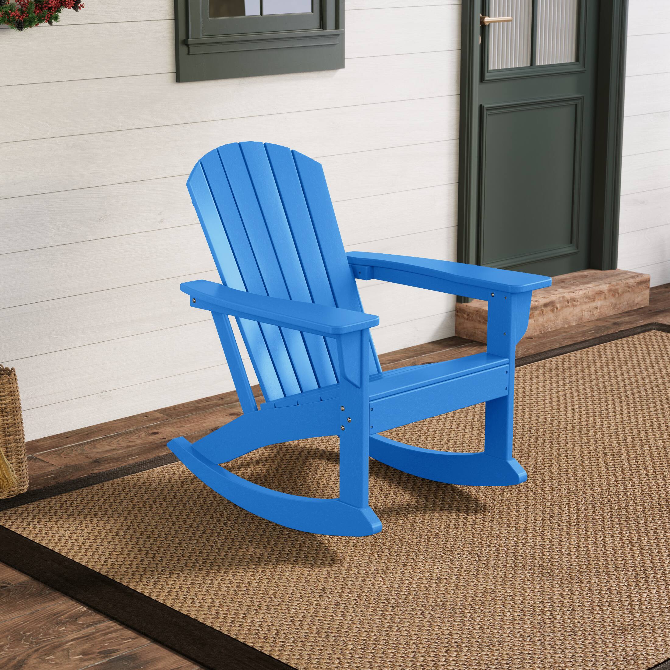 Angle. WestinTrends - WestinTrends Dylan Outdoor Patio Poly Plastic Adirondack Rocking Chair - Pacific Blue.