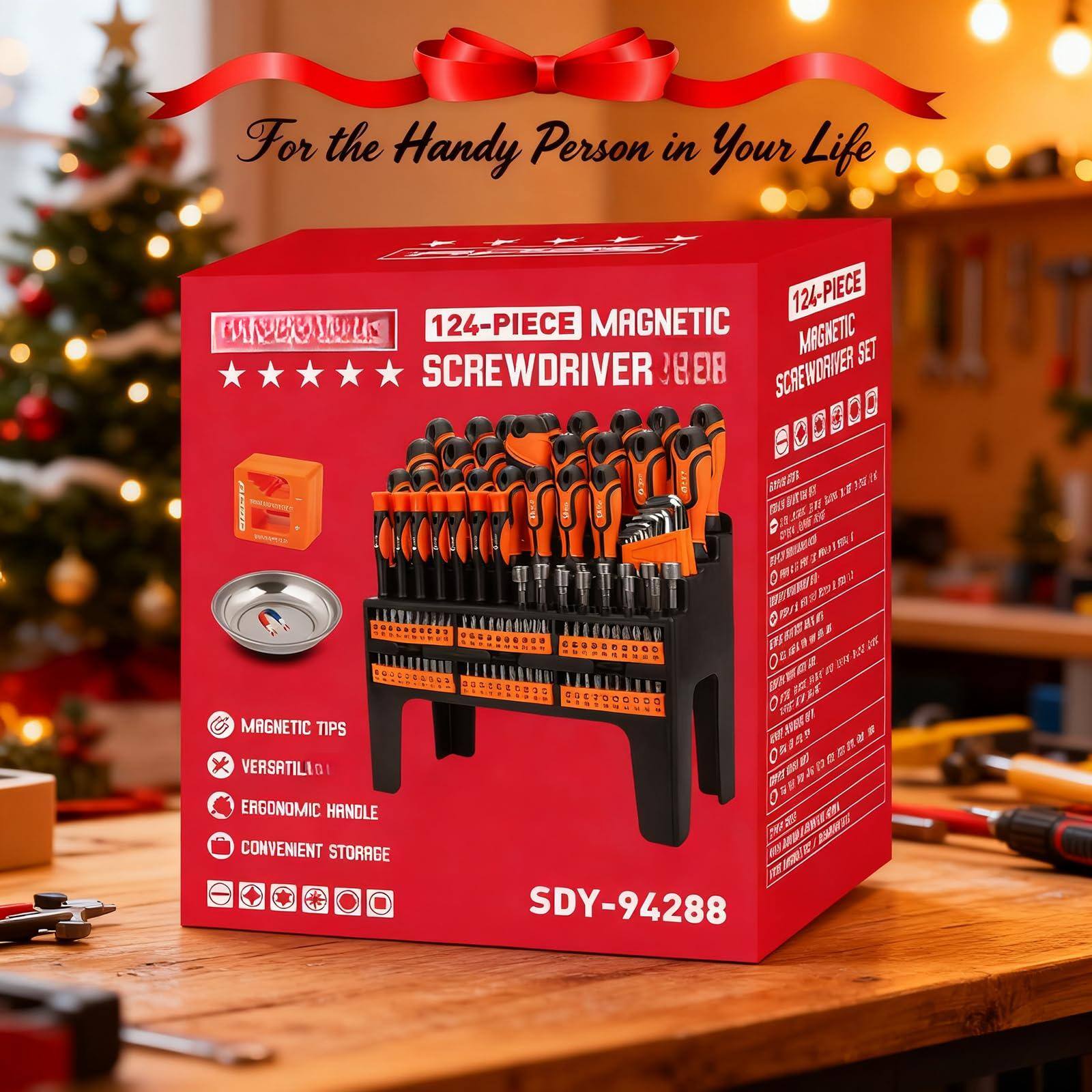 For the Handy Person in Your Life

124-PIECE MAGNETIC SCREWDRIVER SET

- MAGNETIC TIPS
- VERSATILE
- ERGONOMIC HANDLE
- CONVENIENT STORAGE

SDY-94288
