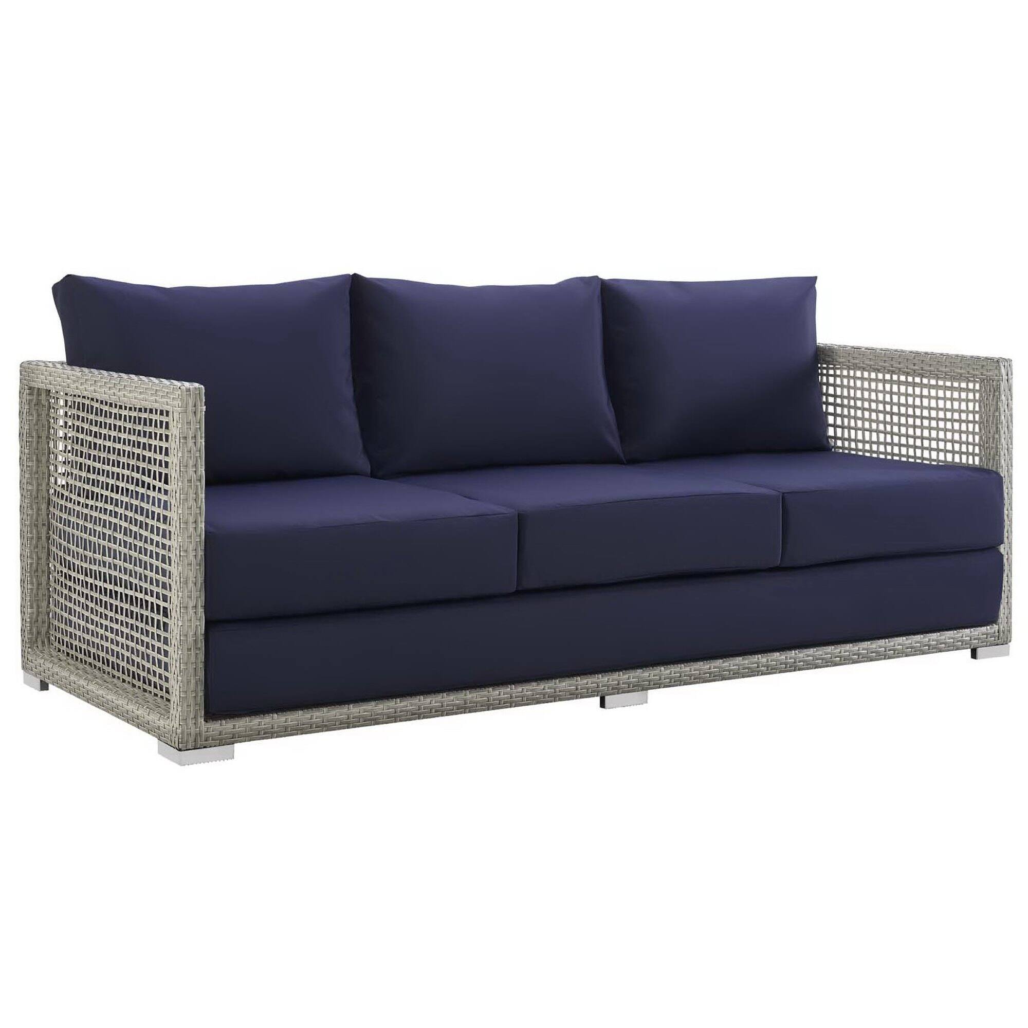 Angle. Modway - Aura Outdoor Patio Wicker Rattan Sofa by Modway - Gray Navy.