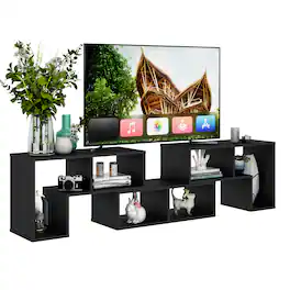 Costway - 3 Pieces TV Console Stand Modern Entertainment Center Storage Bookcase - Black