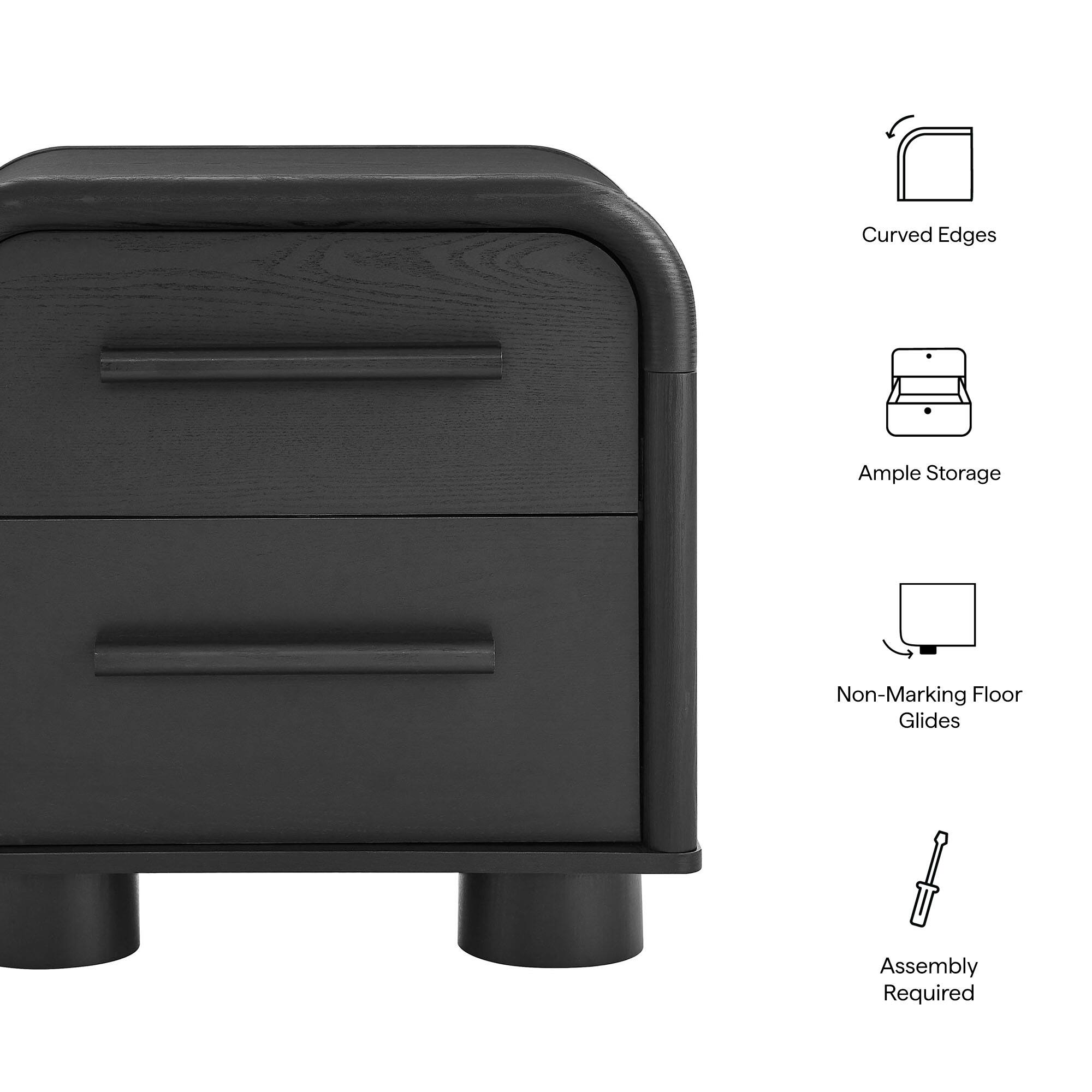 Curved Edges  
Ample Storage  
Non-Marking Floor Glides  
Assembly Required