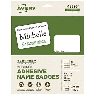 "Avery - EcoFriendly Sticker Name Tags/Labels, 2 1/3"" x 3 3/8"", 10 Sheets/Pack, 80 Labels/Pack (48395) - White" price history on PriceWatchPro