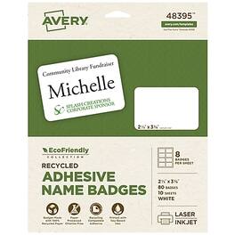 Avery - EcoFriendly Sticker Name Tags/Labels, 2 1/3" x 3 3/8", 10 Sheets/Pack, 80 Labels/Pack - White
