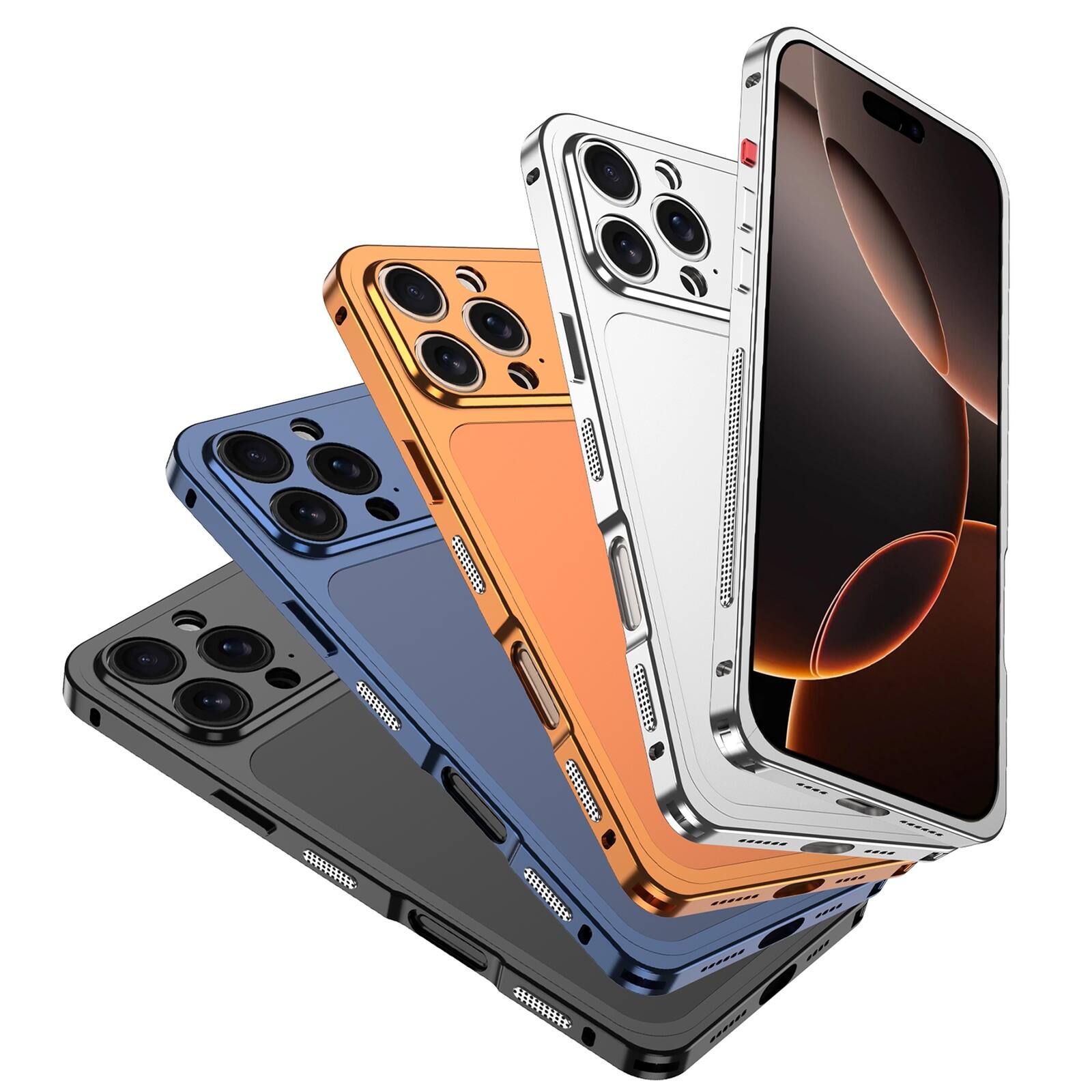 Back. UUCOVER - For Apple iPhone 16 Pro Max Case Transform to 17 Pro Max Look, Metal Frame + Matte Back Panel Locking Buckle Phone Cover - Silver.