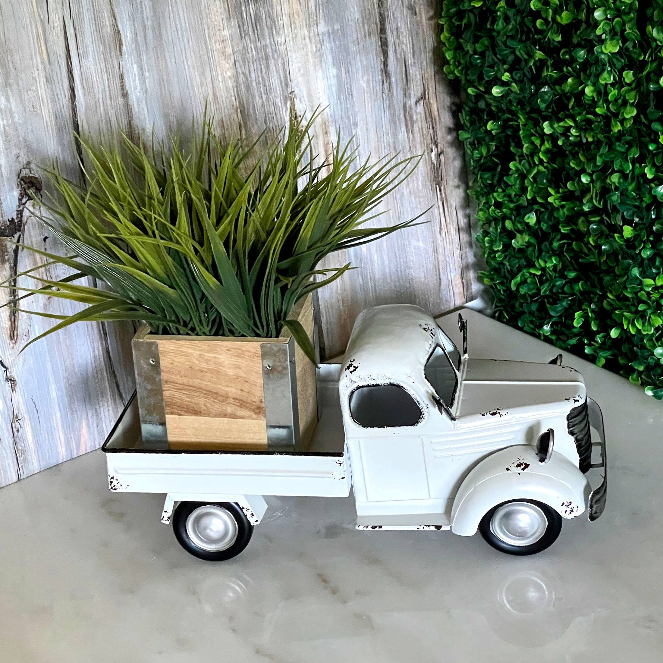 Alt View 10. Zeckos - 14" Weathered White Metal Truck Planter – Vintage Farmhouse Decor, No Drain Hole - White.