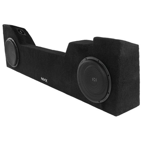Left. NVX - BOOST Box Custom Fit 10" 700W RMS Loaded Sealed Subwoofer Enclosure for 2014-2018 Chevrolet Silverado and GMC Sierra - Black.